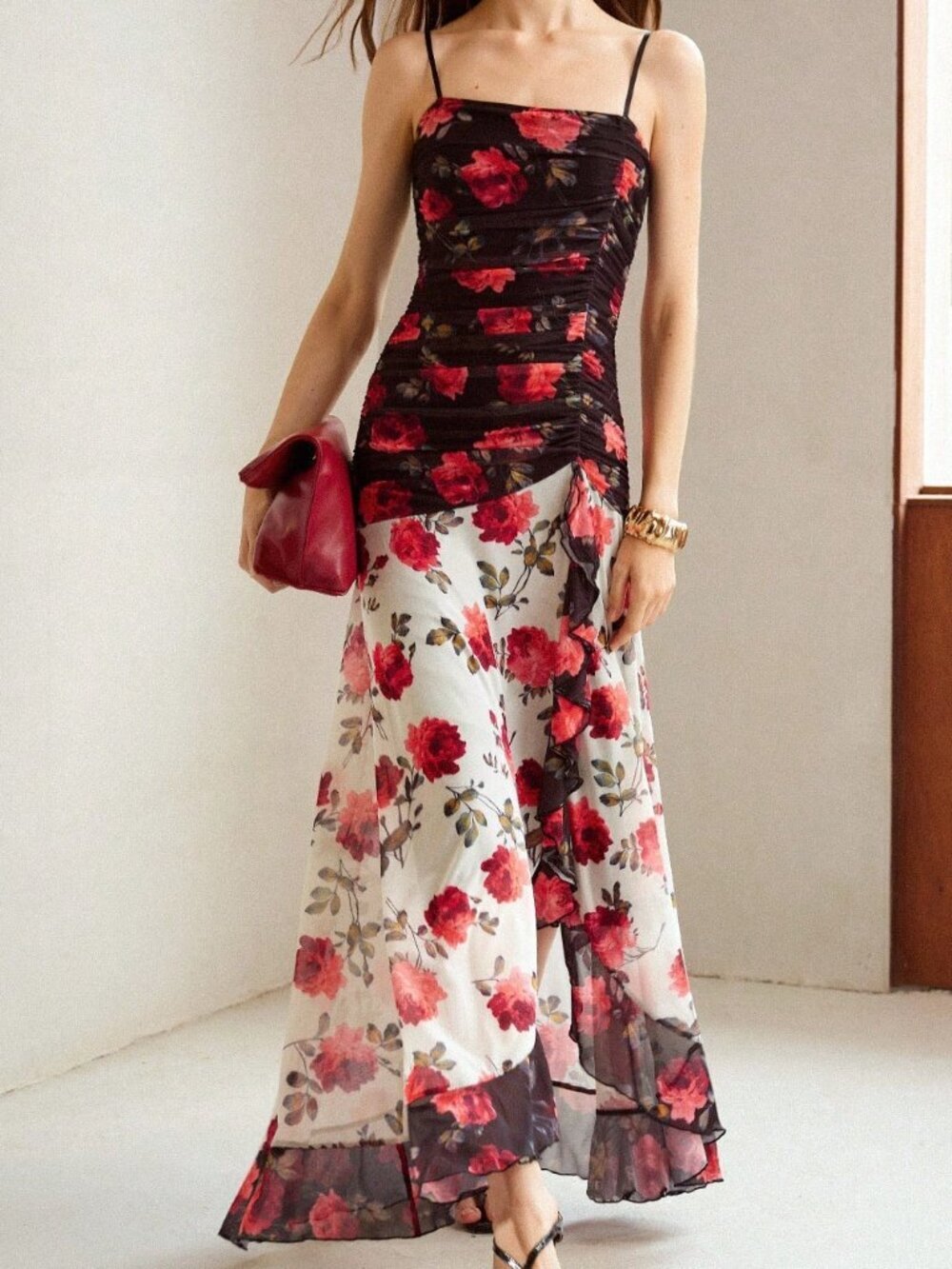 Multicolor Elegant Women's Mesh Print Spaghetti Strap Dress